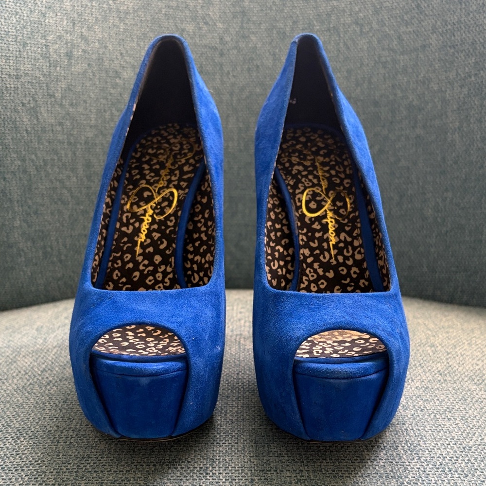 Jessica Simpson Americana Blue Peep Toe Platform Heels